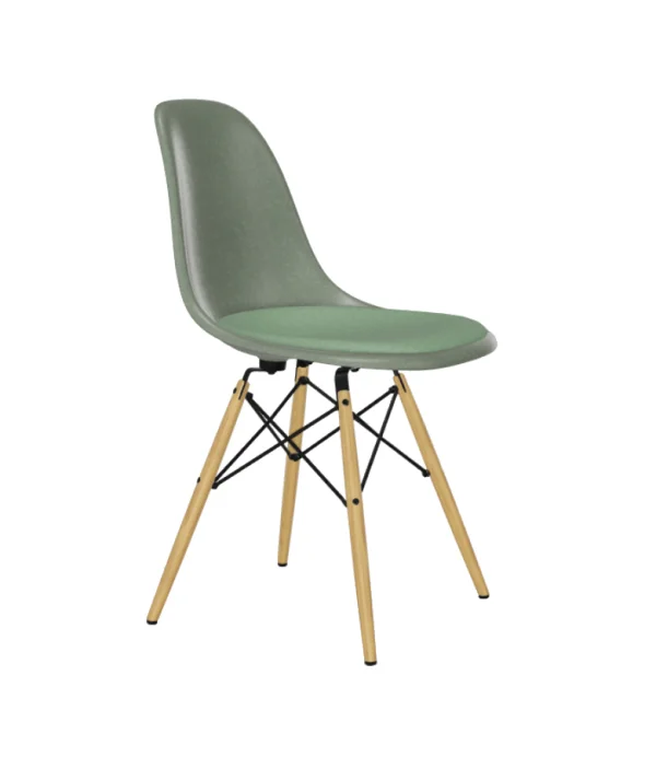 Vitra Eames Fiberglass Side Chair DSW met zitbekleding - Sea Foam Green - gelige esdoorn - Hopsak - groen/ivoor