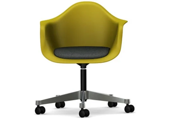 Vitra Eames Plastic Armchair PACC met gestoffeerde zitting - mosterd RE - Hopsak - donkergrijs