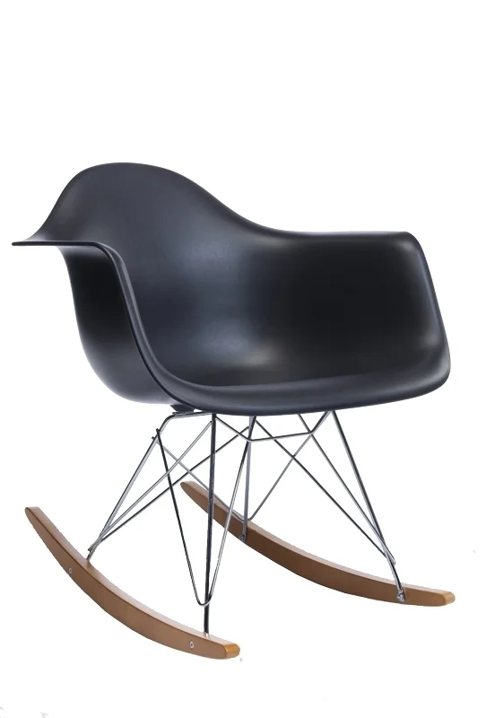 Vitra Eames Plastic Armchair RAR met volledige bekleding - kiezelsteen RE - zwart - Hopsak - rood/cognac - Leer zwart - Esdoorn geelachtig