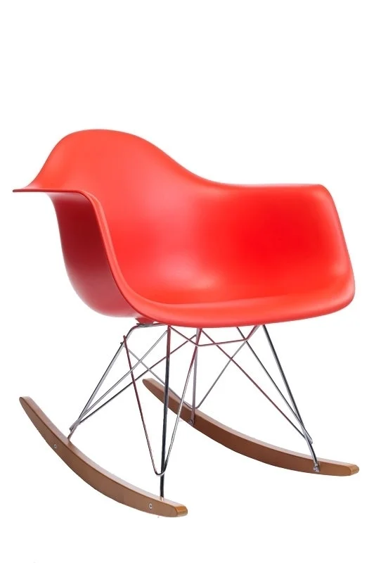 Vitra Eames Plastic Armchair RAR met volledige bekleding - poppy red RE - verchroomd - Hopsak - donkerblauw/ivoor - Leer zwart - Esdoorn geelachtig