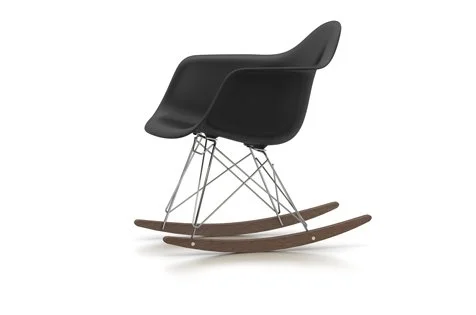 Vitra Eames Plastic Armchair RAR met volledige bekleding - poppy red RE - verchroomd - Hopsak - rood/cognac - Leer zwart - Esdoorn donker