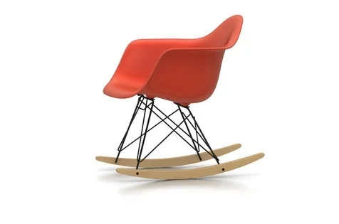 Vitra Eames Plastic Armchair RAR met volledige bekleding - poppy red RE - zwart - Hopsak - donkerblauw/ivoor - Leer zwart - Esdoorn geelachtig