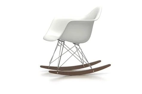 Vitra Eames Plastic Armchair RAR met volledige bekleding - wit - verchroomd - Hopsak - rood/cognac - Leer wit - Esdoorn donker