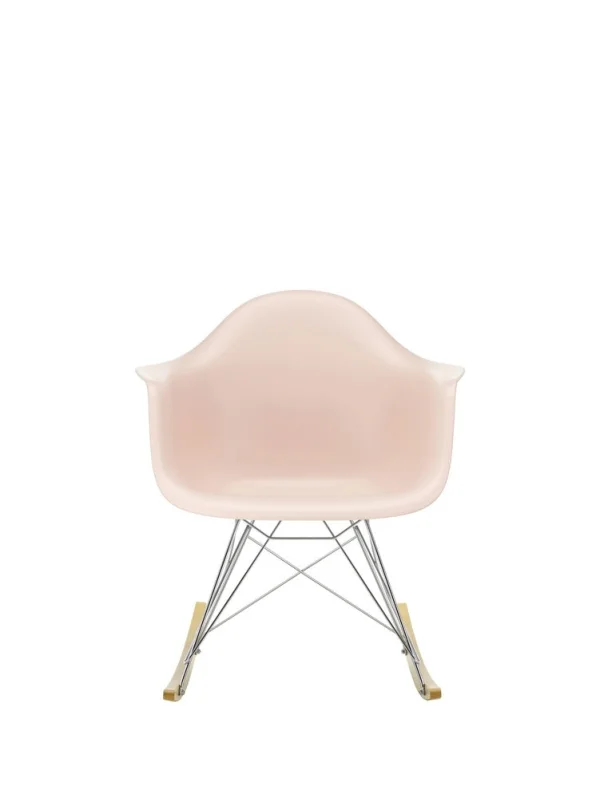 Vitra Eames Plastic Armchair RAR met volledige bekleding - zachtroze RE - verchroomd - Hopsak - rood/cognac - Leer wit - Esdoorn donker