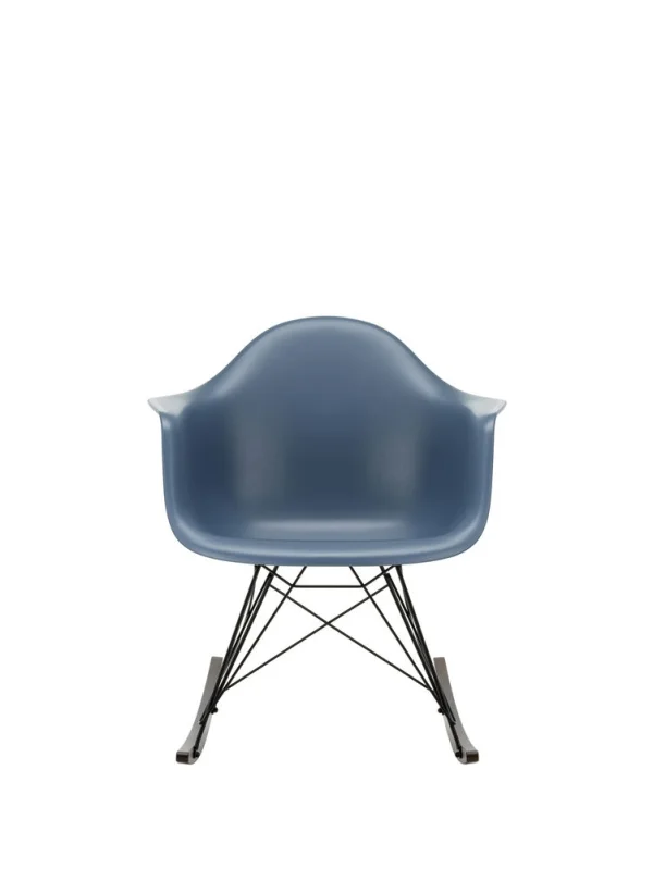 Vitra Eames Plastic Armchair RAR met volledige bekleding - zeeblauw RE - verchroomd - Hopsak - donkerblauw/ivoor - Leer wit - Esdoorn donker