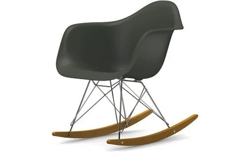 Vitra Eames Plastic Armchair RAR met zitkussen - granite grey RE - zwart - Hopsak - rood/cognac - Esdoorn geelachtig