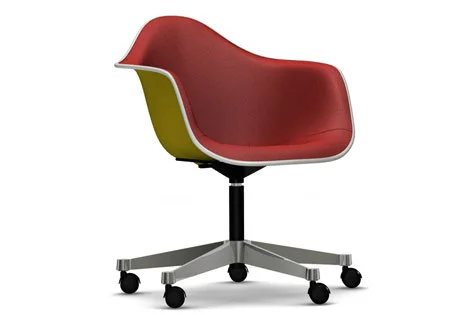 Vitra Eames Plastic fauteuil PACC met volledige stoffering - mosterd - Hopsak - rood/cognac - Leer wit