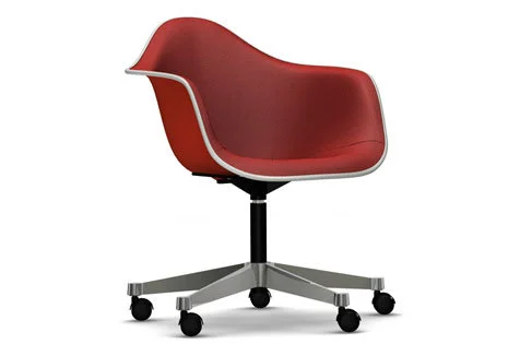 Vitra Eames Plastic fauteuil PACC met volledige stoffering - poppy red - Hopsak - rood/cognac - Leer wit