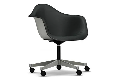 Vitra Eames Plastic fauteuil PACC met volledige stoffering - wit - Hopsak - donkergrijs - Leer zwart