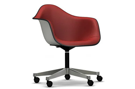 Vitra Eames Plastic fauteuil PACC met volledige stoffering - wit - Hopsak - rood/cognac - Leer zwart