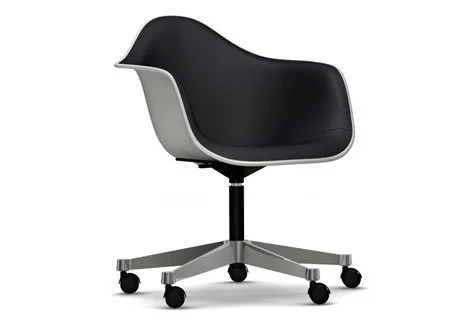 Vitra Eames Plastic fauteuil PACC met volledige stoffering - wit - Hopsak - zwart - Leer wit