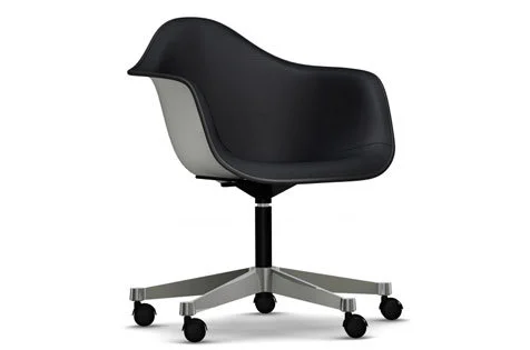 Vitra Eames Plastic fauteuil PACC met volledige stoffering - wit - Hopsak - zwart - Leer zwart