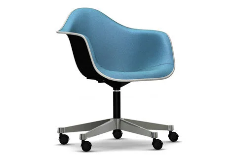 Vitra Eames Plastic fauteuil PACC met volledige stoffering - zwart - Hopsak - donkergrijs - Leer wit