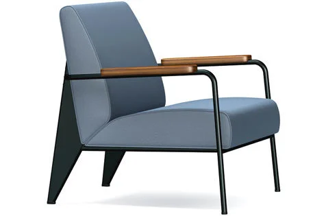 Vitra Fauteuil de Salon - Amerikaans notenhout massief, geolied - diepzwart - blauwgrijs