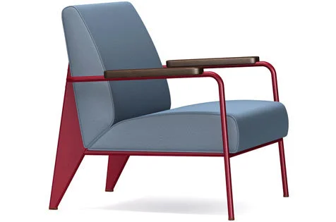 Vitra Fauteuil de Salon - Amerikaans notenhout massief, geolied - japanese red - blauwgrijs