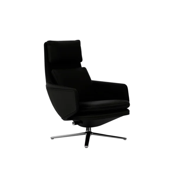 Vitra Grand Relax - Leer zwart - gepolijst aluminium