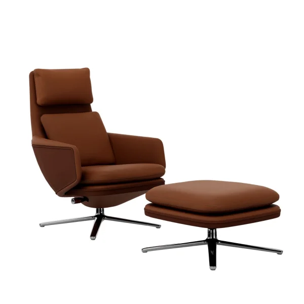 Vitra Grand Relax met Ottoman - cognac - gepolijst aluminium