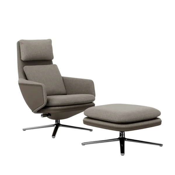 Vitra Grand Relax met Ottoman - Leder Forte sand / Corsaro stone melange - gepolijst aluminium