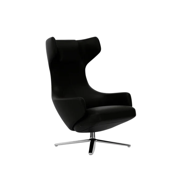 Vitra Grand Repos Fauteuil - gepolijst - Lederen contrastnaad 66 nero - Zithoogte 40 cm