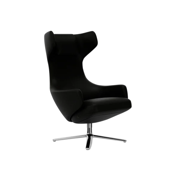 Vitra Grand Repos Fauteuil - gepolijst - Lederen contrastnaad 66 nero - Zithoogte 45 cm