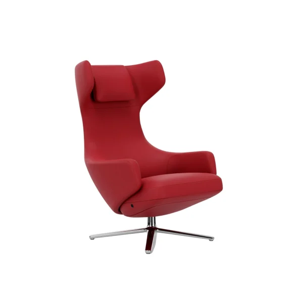 Vitra Grand Repos Fauteuil - gepolijst - Lederen contrastnaad 70 rood - Zithoogte 40 cm