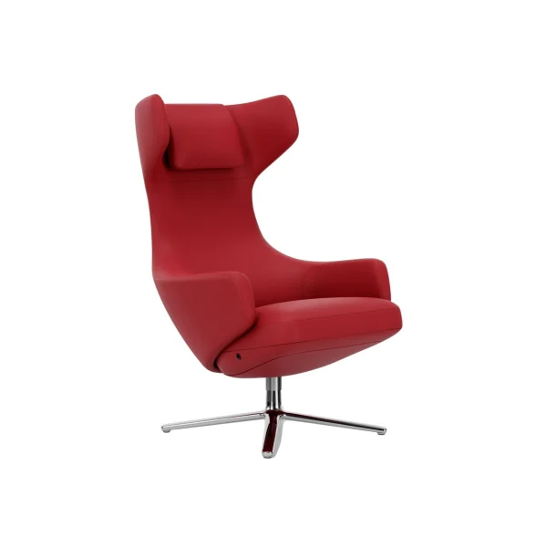 Vitra Grand Repos Fauteuil - gepolijst - Lederen contrastnaad 70 rood - Zithoogte 45 cm