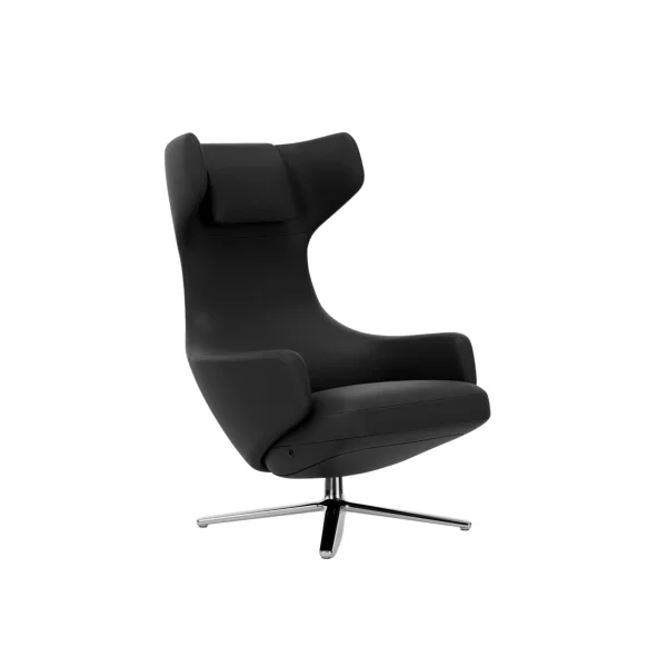 Vitra Grand Repos Fauteuil - gepolijst - Lederen contrastnaden 67 asfalt - Zithoogte 40 cm