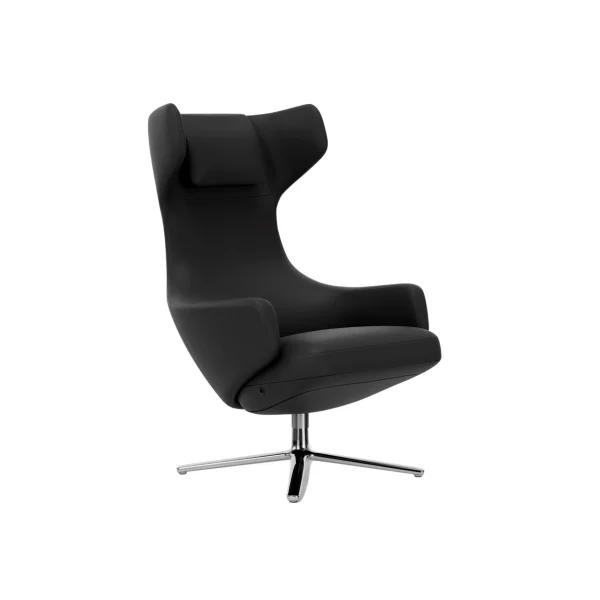 Vitra Grand Repos Fauteuil - gepolijst - Lederen contrastnaden 67 asfalt - Zithoogte 45 cm