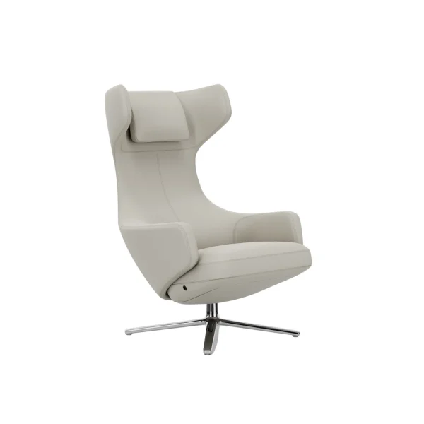 Vitra Grand Repos Fauteuil - gepolijst - Lederen contrastnaden 72 sneeuw - Zithoogte 40 cm