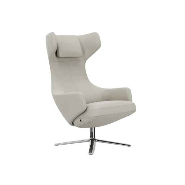 Vitra Grand Repos Fauteuil - gepolijst - Lederen contrastnaden 72 sneeuw - Zithoogte 45 cm