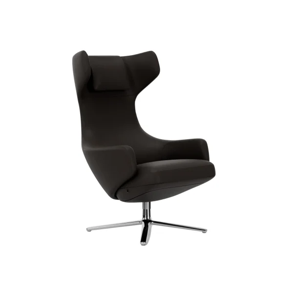 Vitra Grand Repos Fauteuil - gepolijst - Lederen contraststeek 68 chocolade - Zithoogte 45 cm