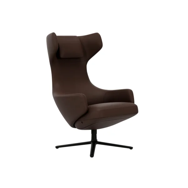 Vitra Grand Repos Fauteuil - Leren contraststeek 69 kastanje - Zithoogte 45 cm - zwart