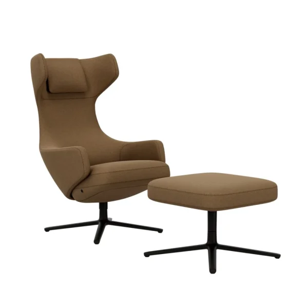 Vitra Grand Repos Fauteuil & Ottoman - basic dark gepoedercoat - Cosy2 kruissteek 13 papyrus - Zithoogte 45 cm