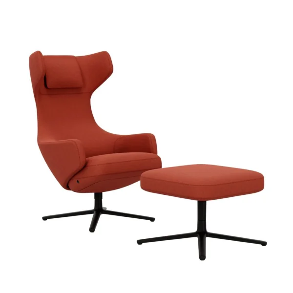 Vitra Grand Repos Fauteuil & Ottoman - basic dark gepoedercoat - Cosy2 kruissteek 15 roest oranje - Zithoogte 45 cm