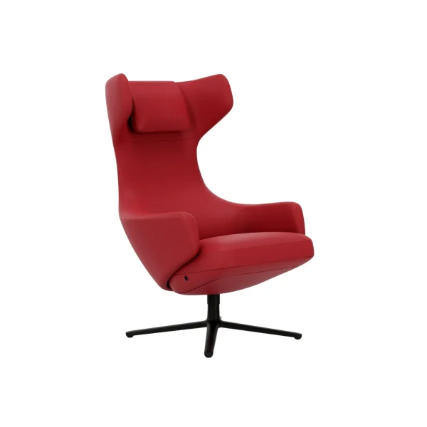 Vitra Grand Repos Fauteuil - zwart - Lederen contrastnaad 70 rood - Zithoogte 45 cm