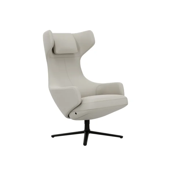 Vitra Grand Repos Fauteuil - zwart - Lederen contrastnaden 72 sneeuw - Zithoogte 45 cm