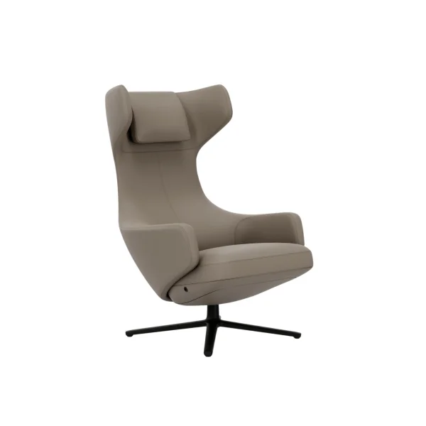 Vitra Grand Repos Fauteuil - zwart - Leren coKontrastnaht 71 sandntrastnaden 71 zand - Zithoogte 40 cm