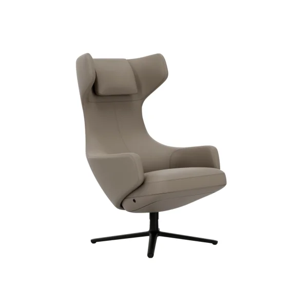 Vitra Grand Repos Fauteuil - zwart - Leren coKontrastnaht 71 sandntrastnaden 71 zand - Zithoogte 45 cm