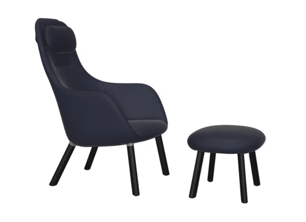 Vitra HAL Lounge Chair & Ottoman - eiken donker - Cosy 2 - donkerblauw - Glijders voor harde vloer - met ingebouwd zitkussen