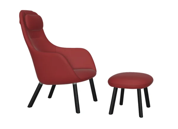 Vitra HAL Lounge Chair & Ottoman - eiken donker - Credo red chilli - Glijders voor harde vloer - met ingebouwd zitkussen