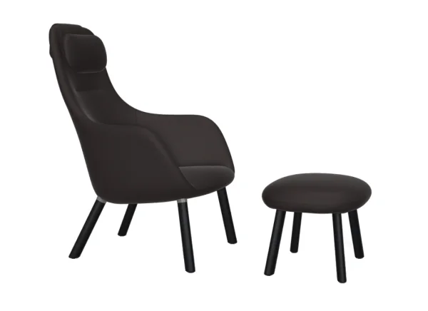 Vitra HAL Lounge Chair & Ottoman - eiken donker - Credo zwart/ aubergine - Glijders voor harde vloer - met ingebouwd zitkussen