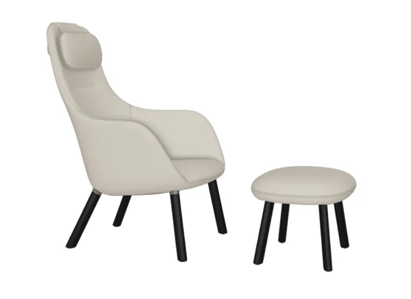 Vitra HAL Lounge Chair & Ottoman - eiken donker - Dumet beige/grijs - Glijders voor harde vloer - met ingebouwd zitkussen