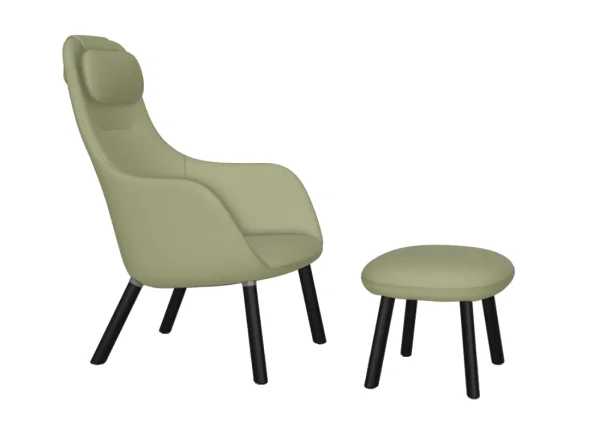 Vitra HAL Lounge Chair & Ottoman - eiken donker - Dumet lichtblauw/chartreuse - Glijders voor harde vloer - met ingebouwd zitkussen