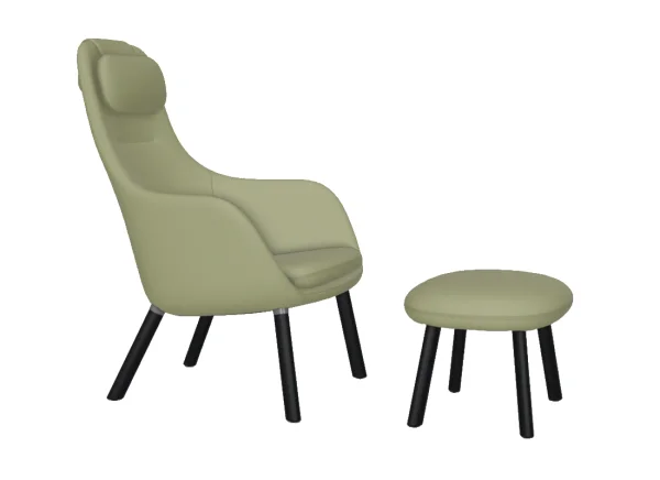 Vitra HAL Lounge Chair & Ottoman - eiken donker - Dumet lichtblauw/chartreuse - Glijders voor harde vloer - met los zitkussen