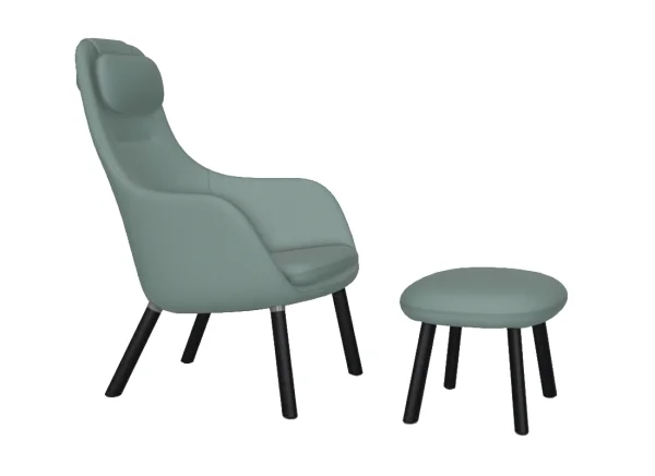 Vitra HAL Lounge Chair & Ottoman - eiken donker - Dumet salie/staalblauw - Glijders voor harde vloer - met los zitkussen