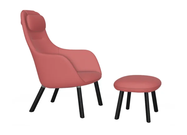 Vitra HAL Lounge Chair & Ottoman - eiken donker - Dumet zwart/krijt - Glijders voor harde vloer - met ingebouwd zitkussen