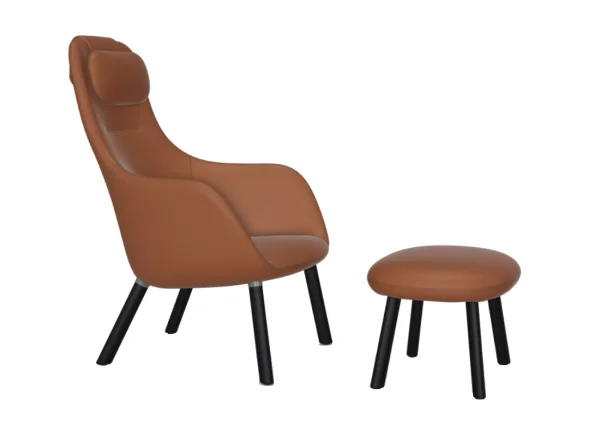 Vitra HAL Lounge Chair & Ottoman - eiken donker - Leder Premium F cognac  - Glijders voor harde vloer - met los zitkussen