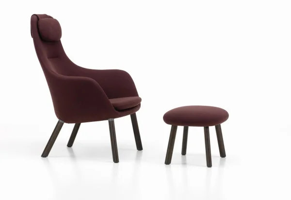 Vitra HAL Lounge Chair & Ottoman - eiken donker - Volo kastanje - Glijders voor harde vloer - met los zitkussen