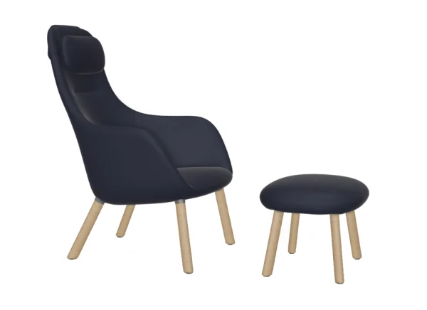 Vitra HAL Lounge Chair & Ottoman - eiken natuur - Cosy 2 - donkerblauw - Glijders voor harde vloer - met ingebouwd zitkussen