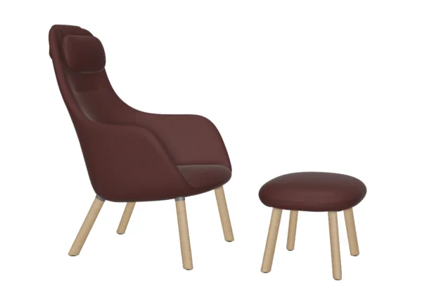 Vitra HAL Lounge Chair & Ottoman - eiken natuur - Cosy 2 - kastanje - Glijders voor harde vloer - met ingebouwd zitkussen